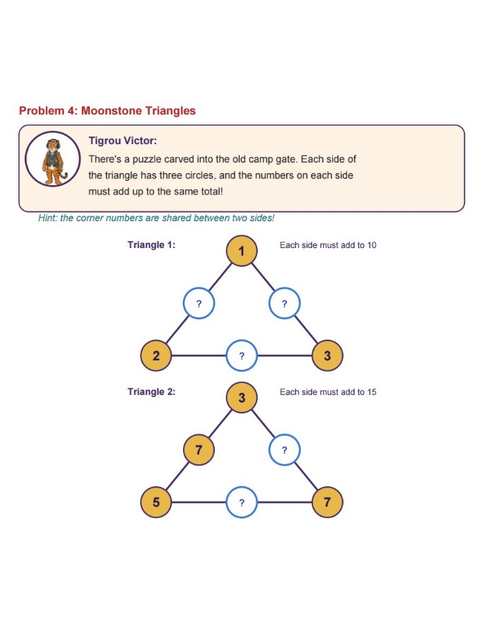 Math puzzles featuring your child's custom characters and storyline.